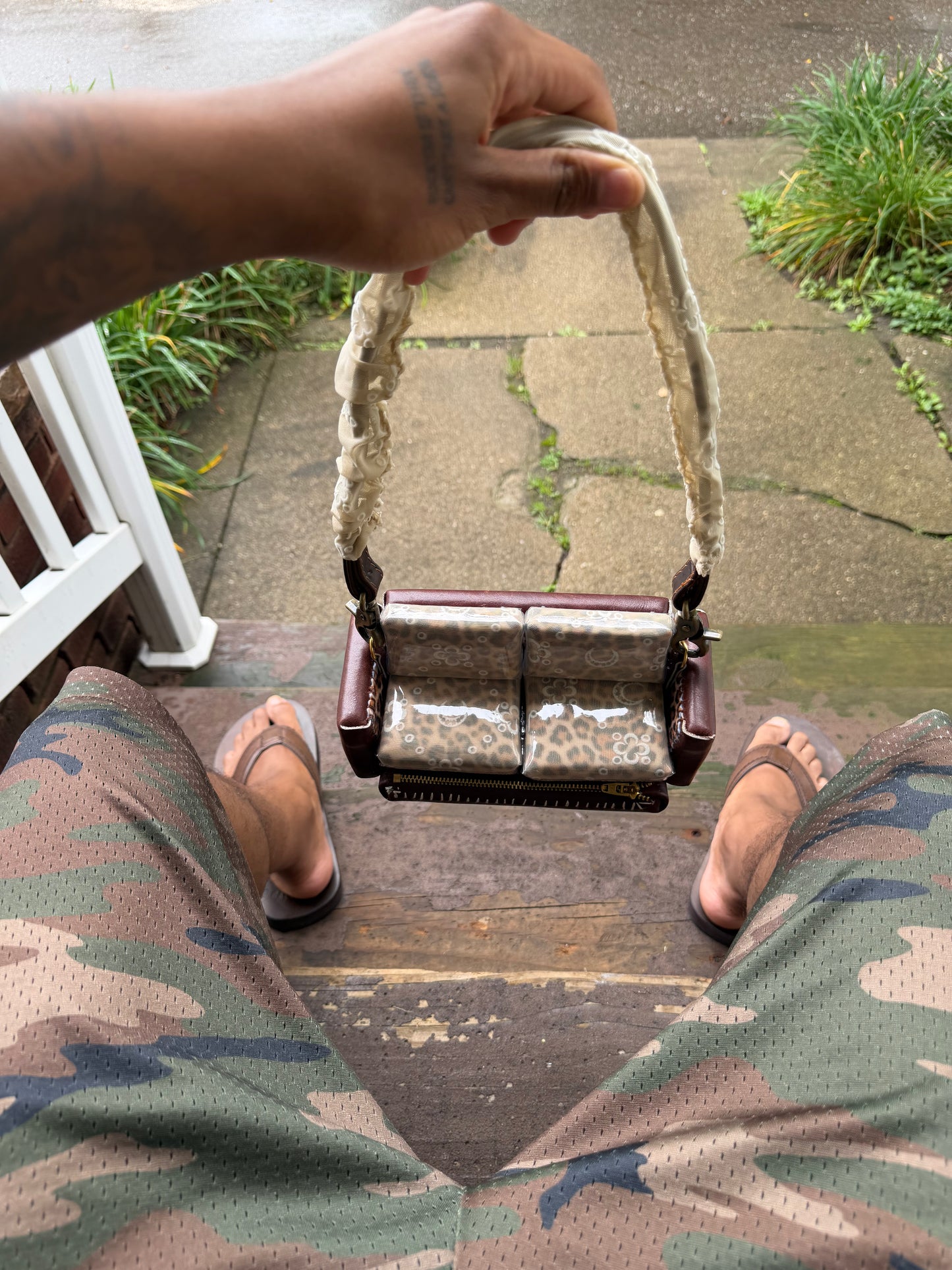 1 of 1 BROWN LEATHER 'MARINE SERRE' COUCH BAG
