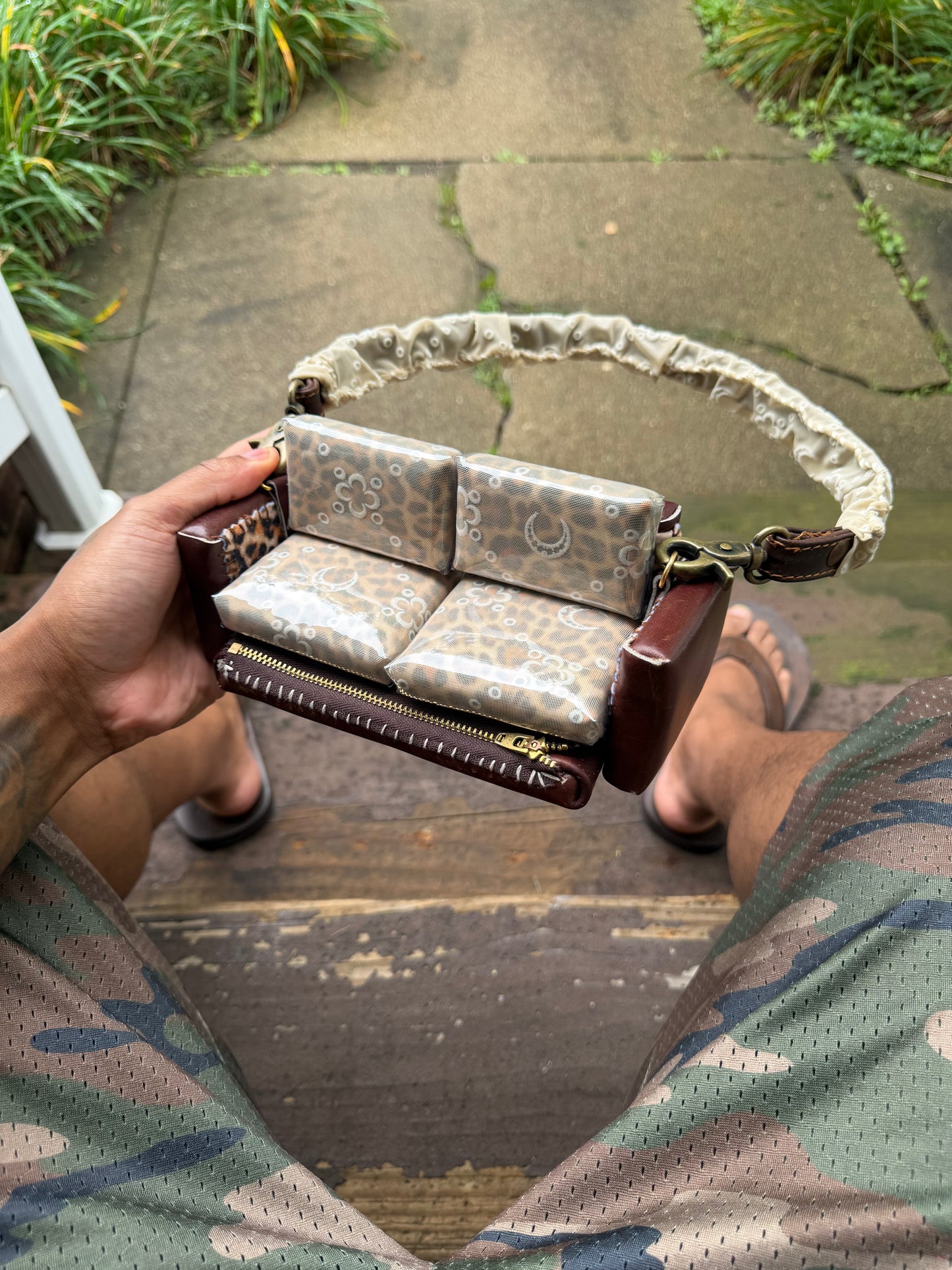 1 of 1 BROWN LEATHER 'MARINE SERRE' COUCH BAG