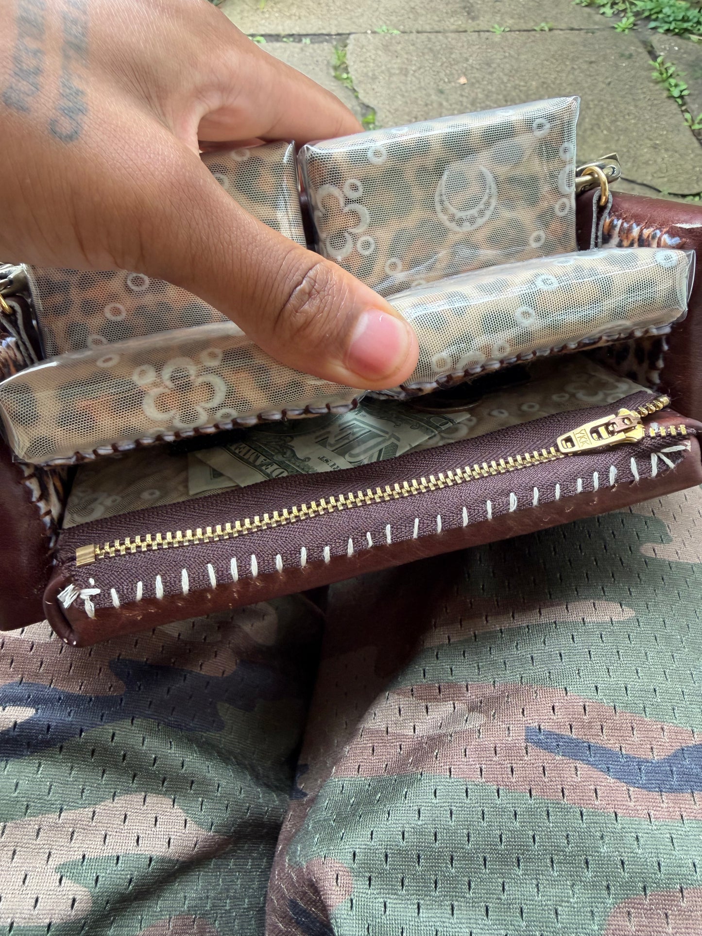 1 of 1 BROWN LEATHER 'MARINE SERRE' COUCH BAG