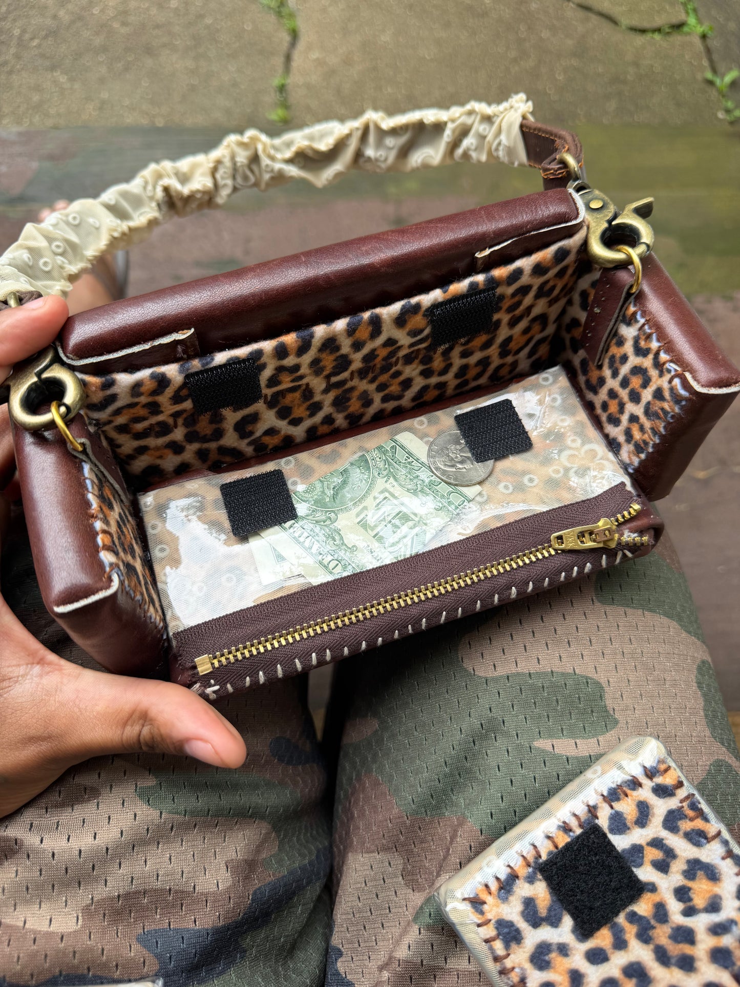1 of 1 BROWN LEATHER 'MARINE SERRE' COUCH BAG