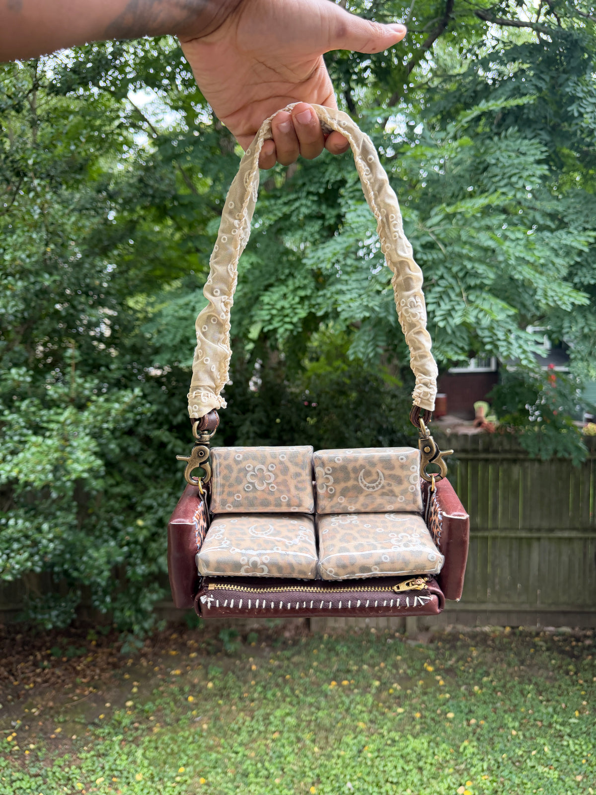 1 of 1 BROWN LEATHER 'MARINE SERRE' COUCH BAG
