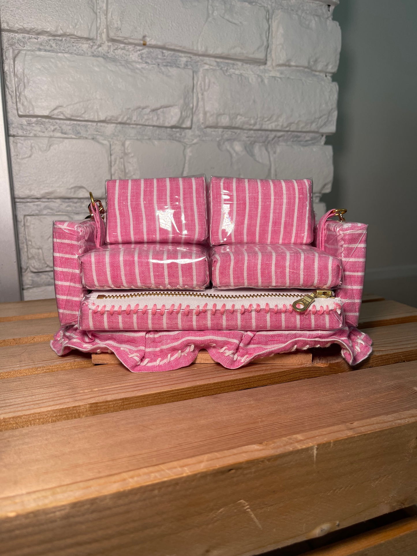 1 of 1 Pink Striped "Loose Change In The Sofa" Bag