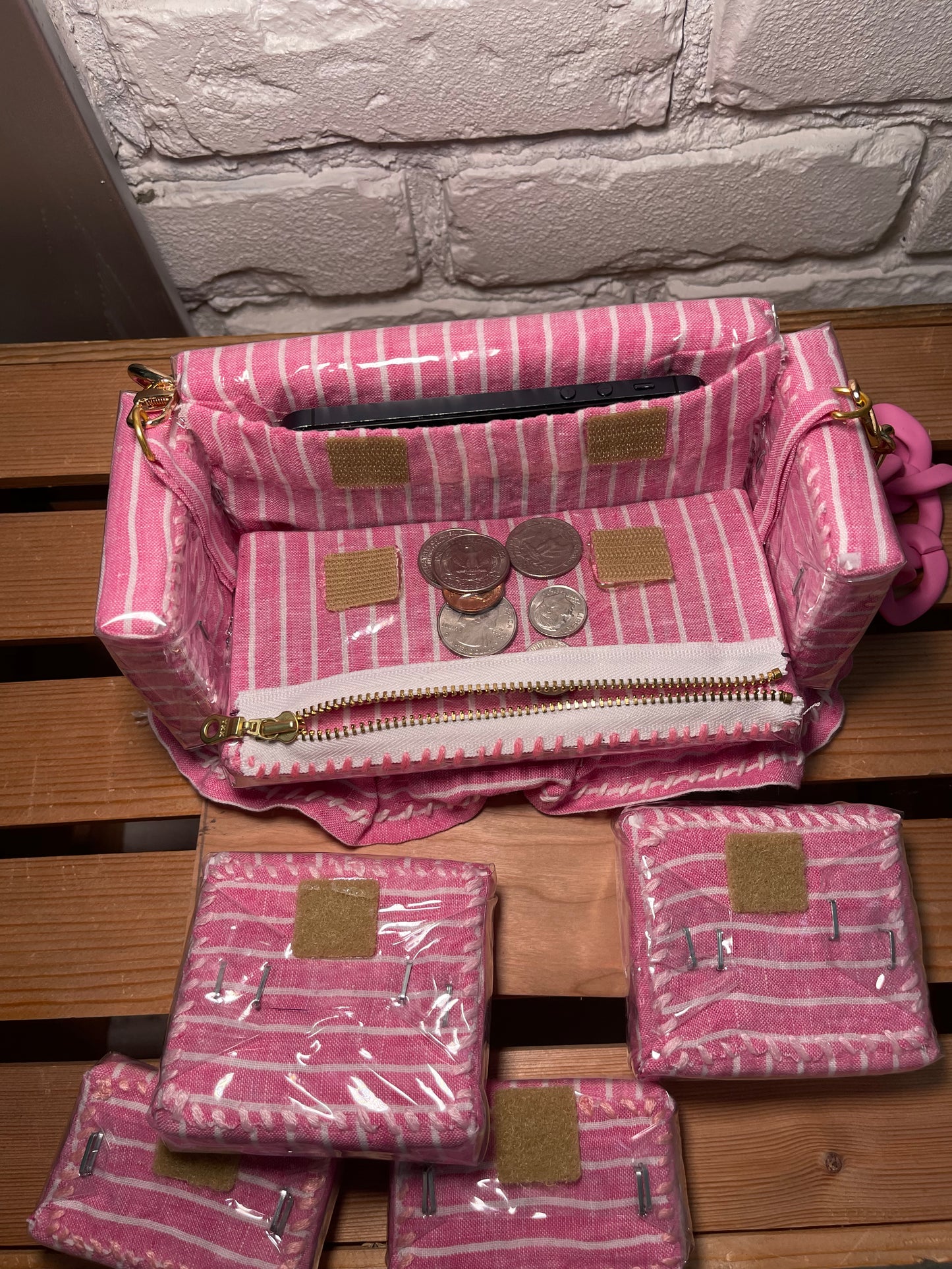 1 of 1 Pink Striped "Loose Change In The Sofa" Bag