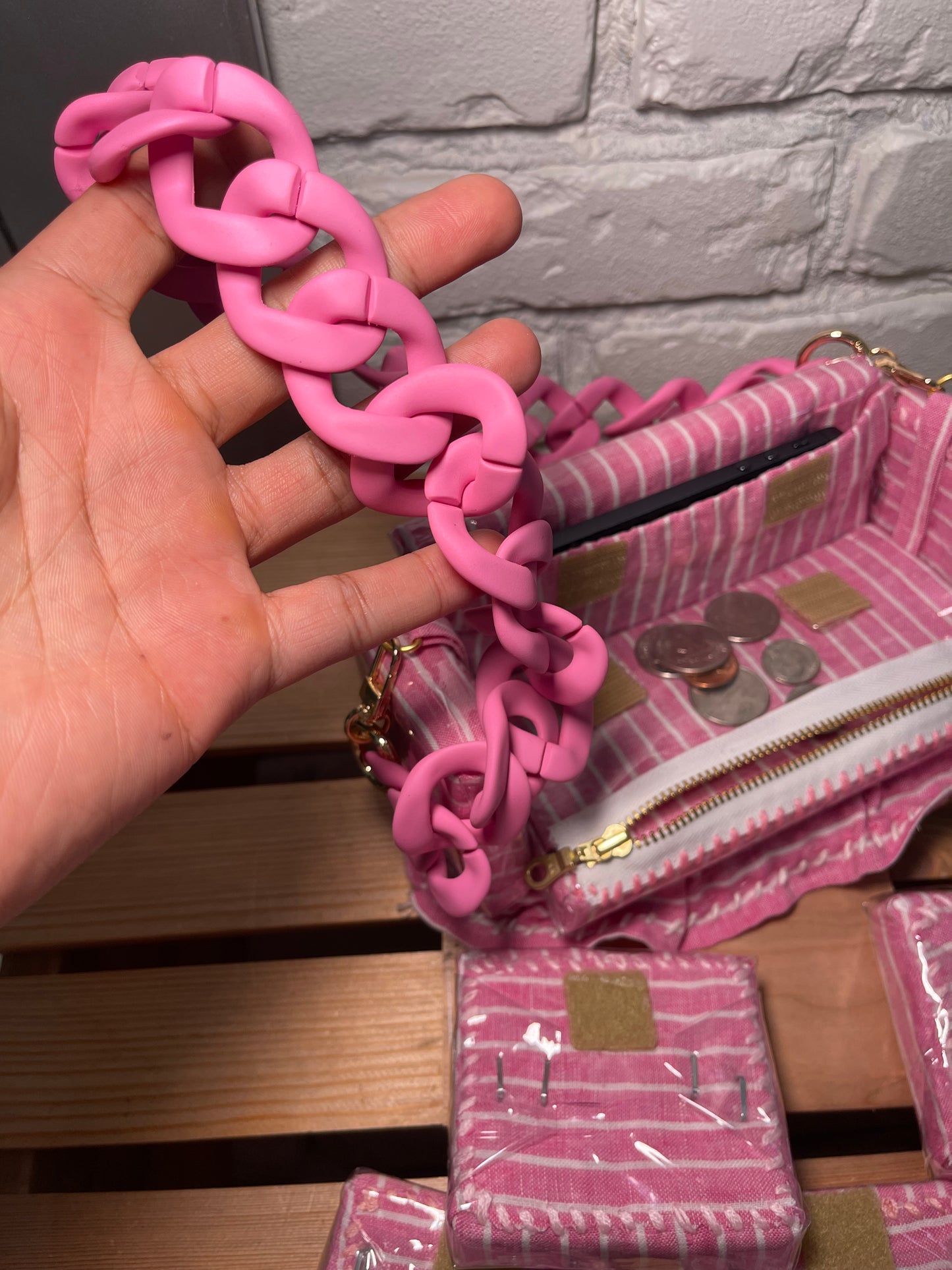 1 of 1 Pink Striped "Loose Change In The Sofa" Bag