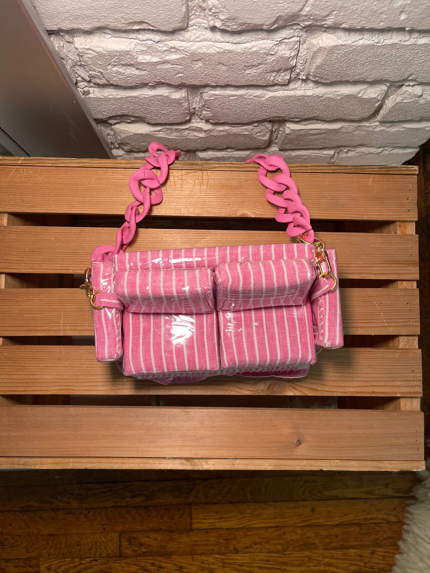 1 of 1 Pink Striped "Loose Change In The Sofa" Bag