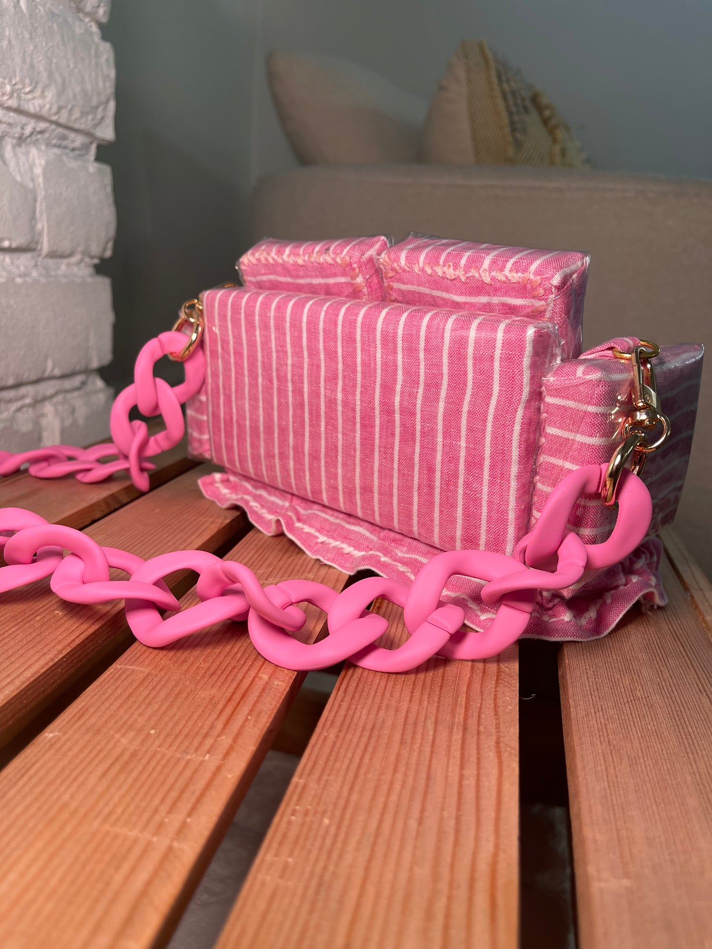 1 of 1 Pink Striped "Loose Change In The Sofa" Bag