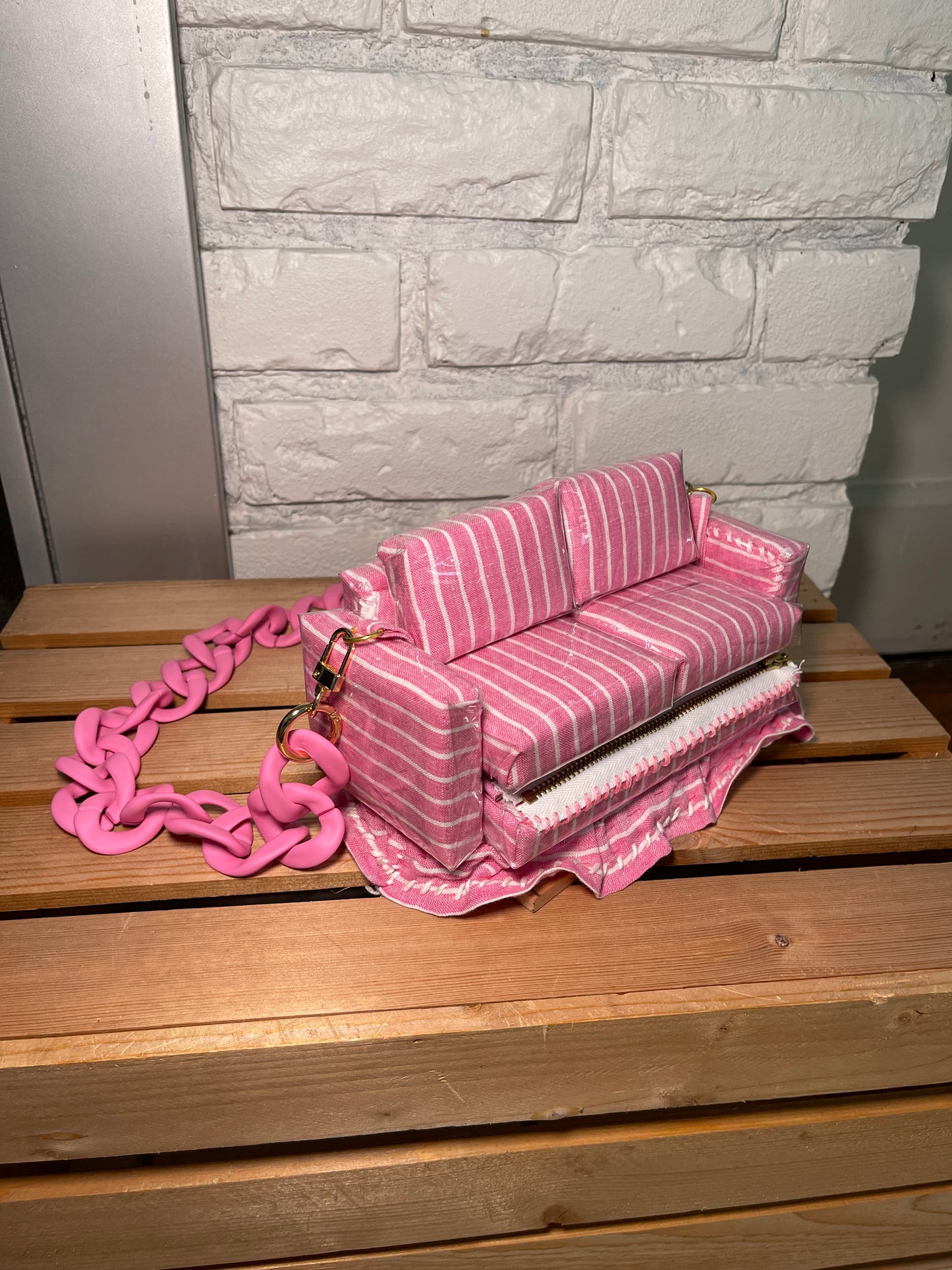 1 of 1 Pink Striped "Loose Change In The Sofa" Bag