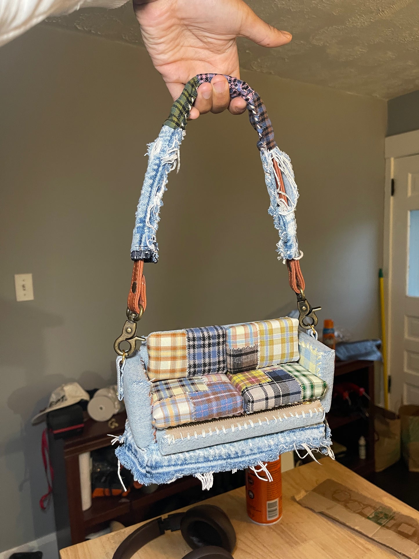 1 OF 1 Denim Patchwork 'Loose Change In The Sofa' Bag