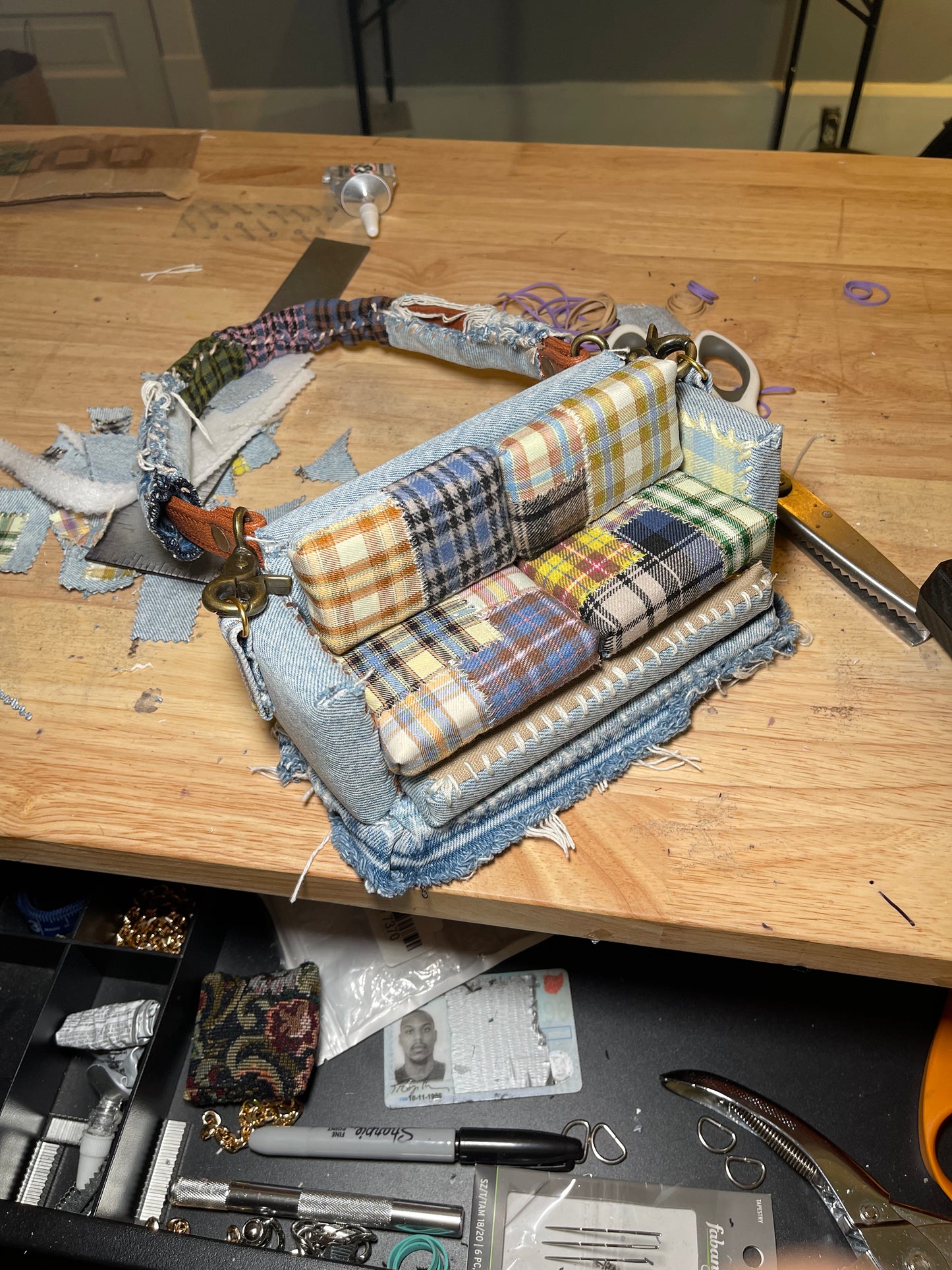 1 OF 1 Denim Patchwork 'Loose Change In The Sofa' Bag