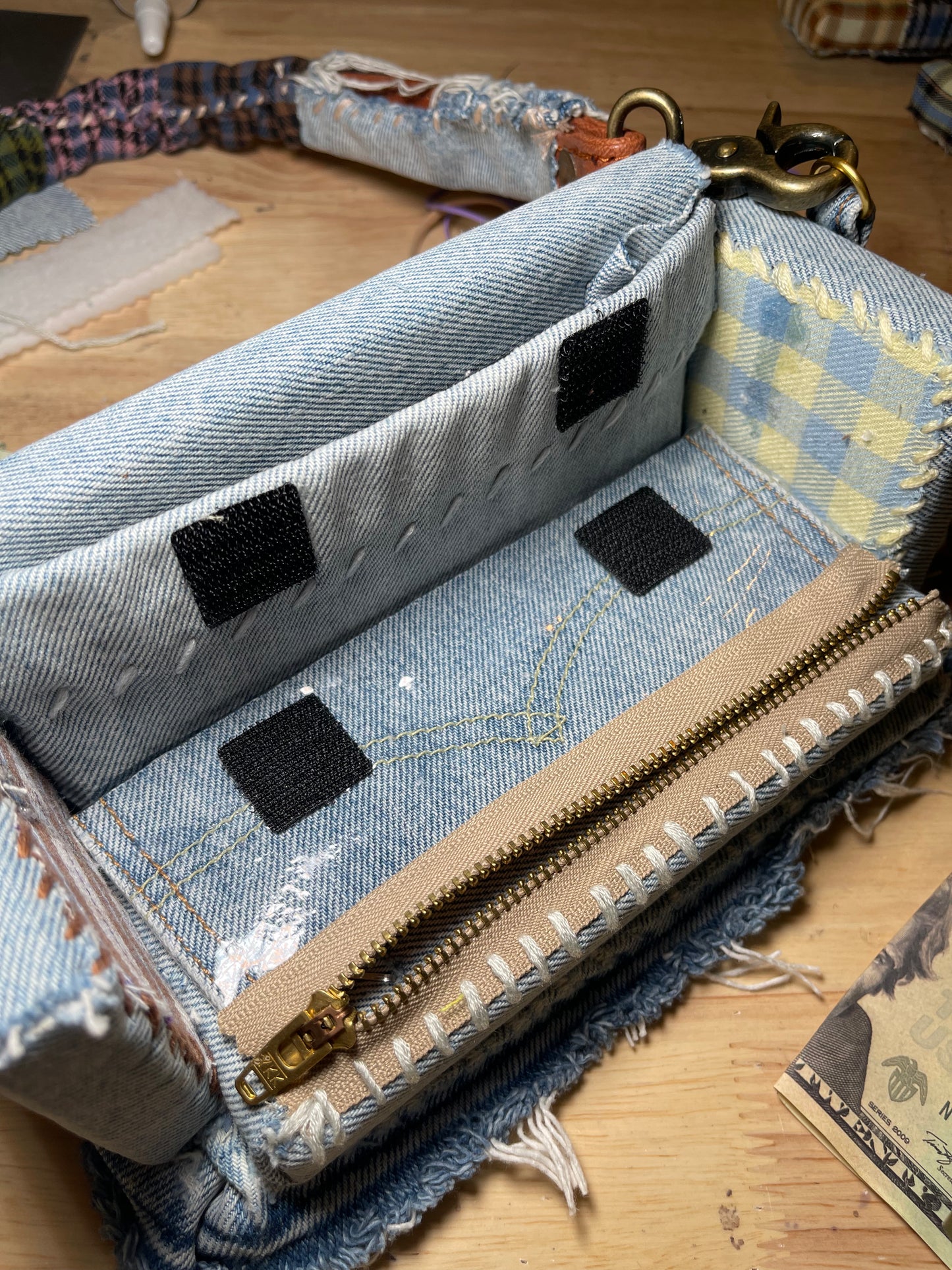 1 OF 1 Denim Patchwork 'Loose Change In The Sofa' Bag