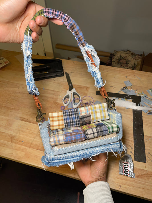 1 OF 1 Denim Patchwork 'Loose Change In The Sofa' Bag