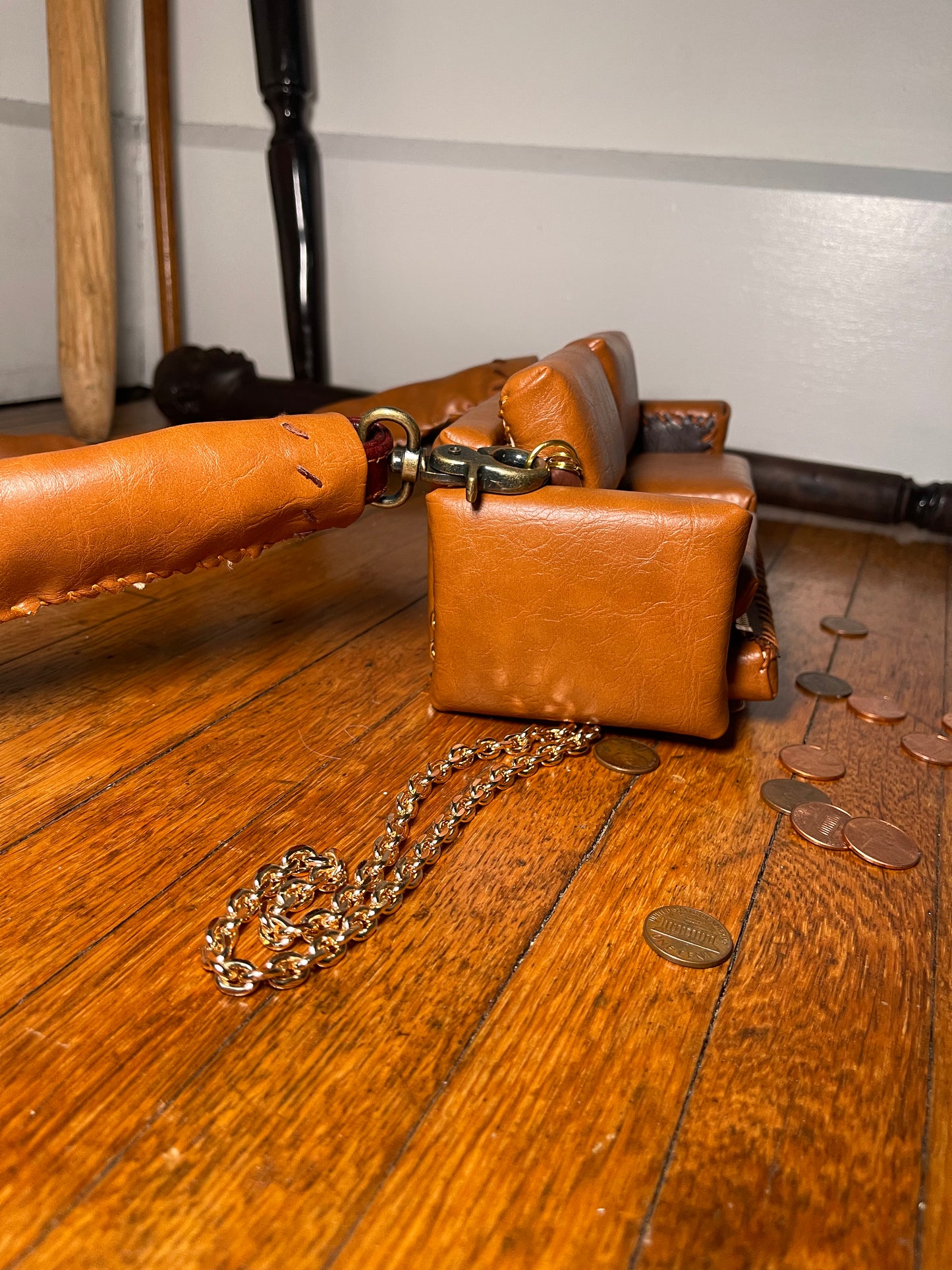 1 of 1 'Brown Leather' Loose Change In The Sofa Bag