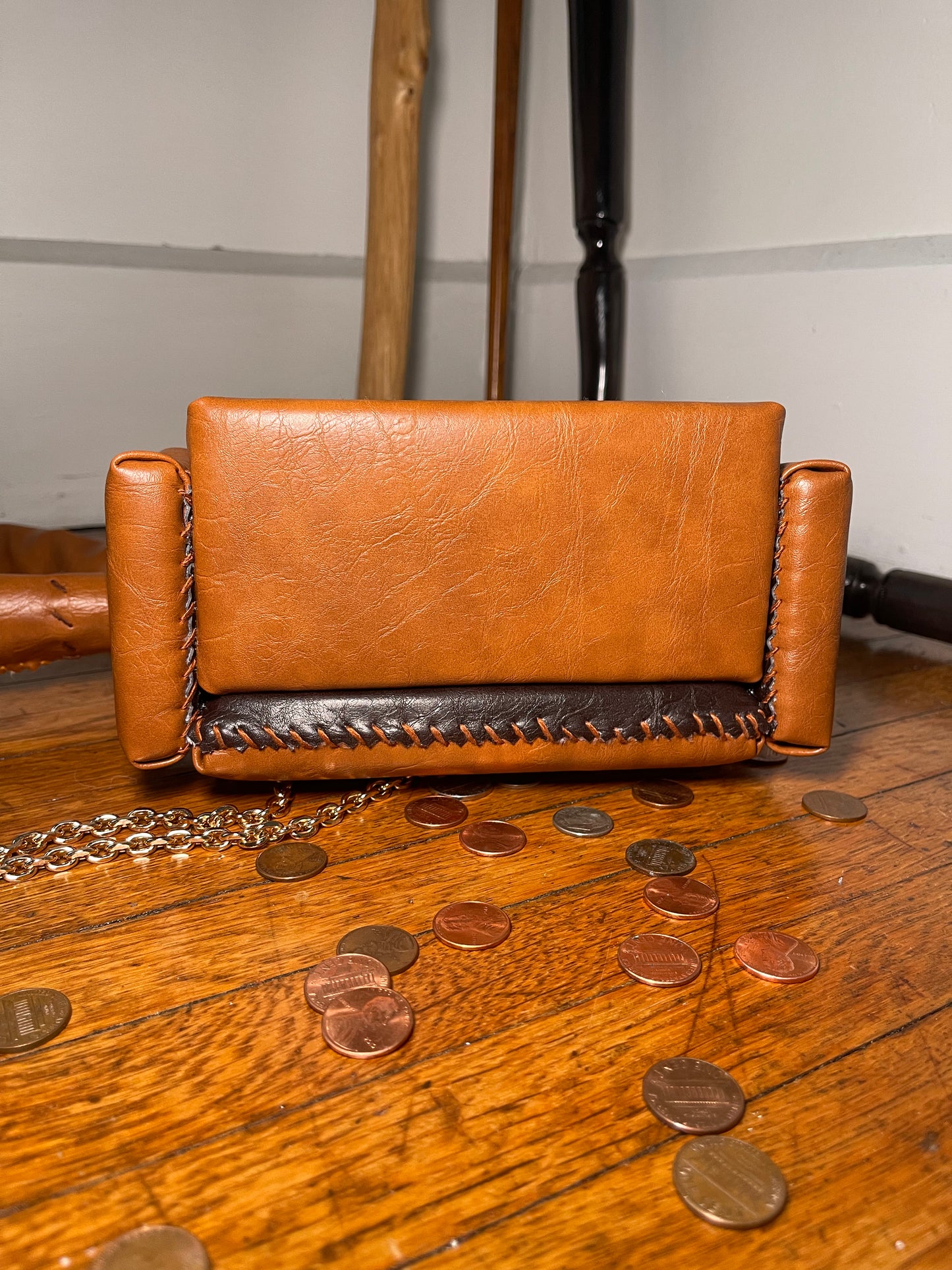 1 of 1 'Brown Leather' Loose Change In The Sofa Bag