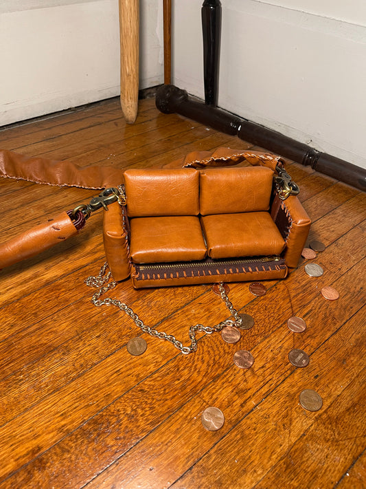 Brown Leather' Loose Change In The Sofa Bag