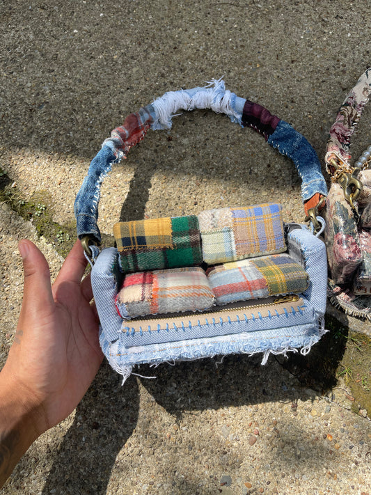 1 of 1 Denim & Patchwork Sofa Bag