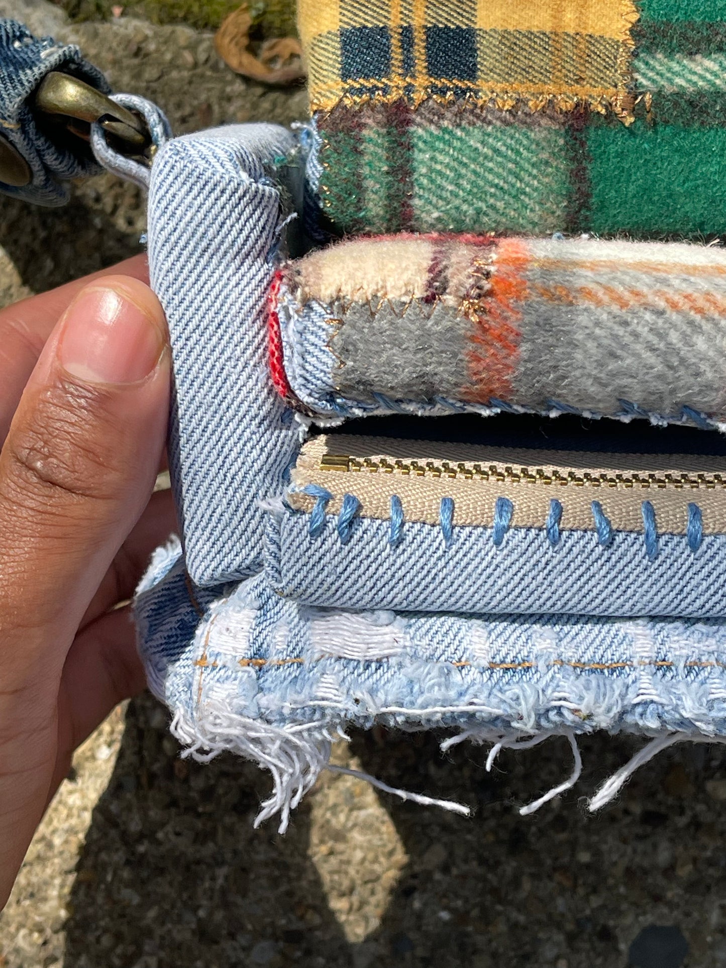 1 of 1 Denim & Patchwork Sofa Bag