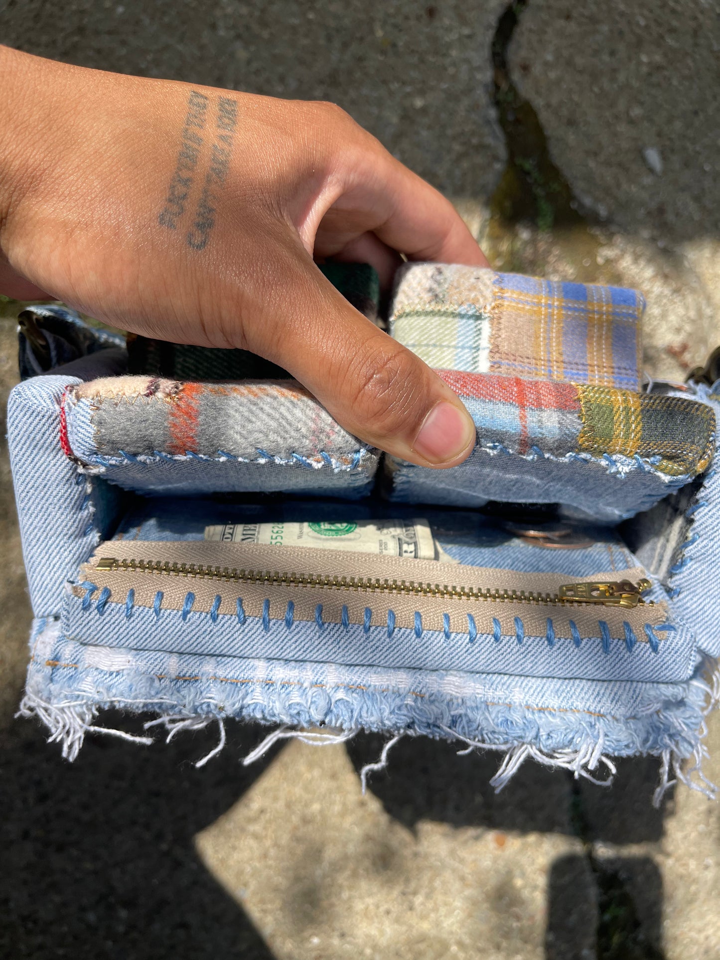 1 of 1 Denim & Patchwork Sofa Bag