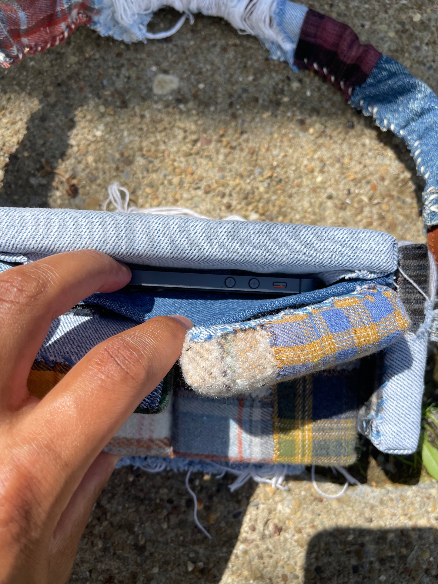 1 of 1 Denim & Patchwork Sofa Bag