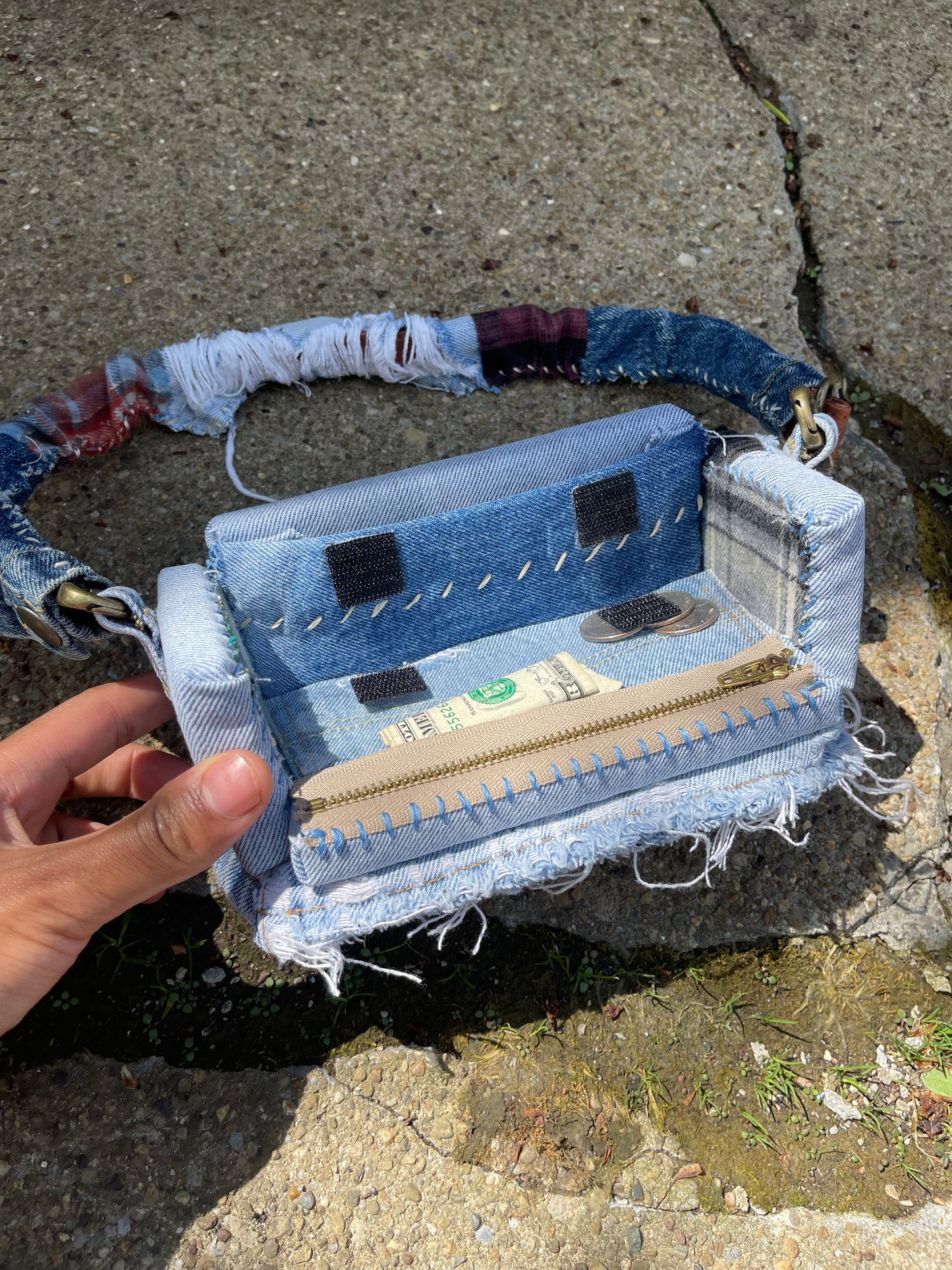 1 of 1 Denim & Patchwork Sofa Bag